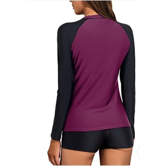 Daci Womens Two Piece Raglan Sleeve Ladies Rash Guard Swimsuit Size Large Beach - Picture 2 of 10